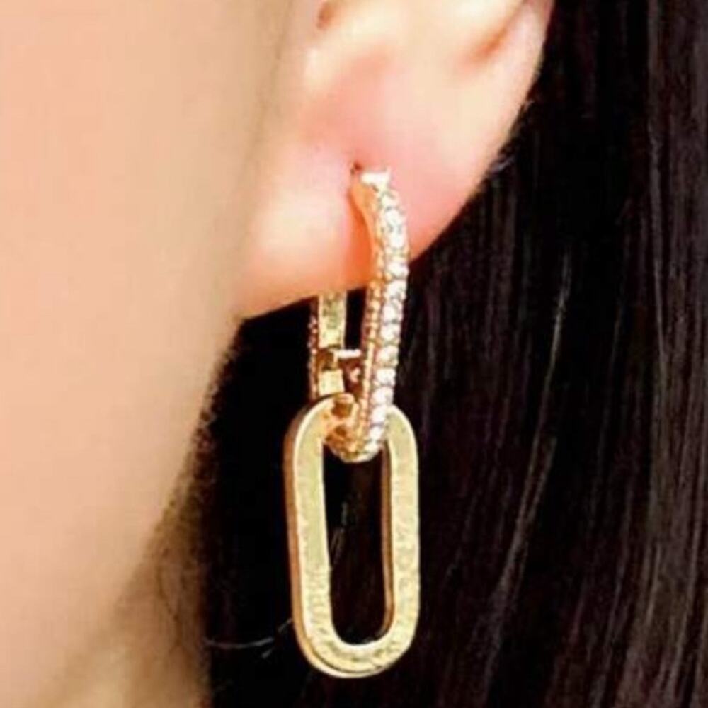 Rhinestone Gold Chain Link Earrings